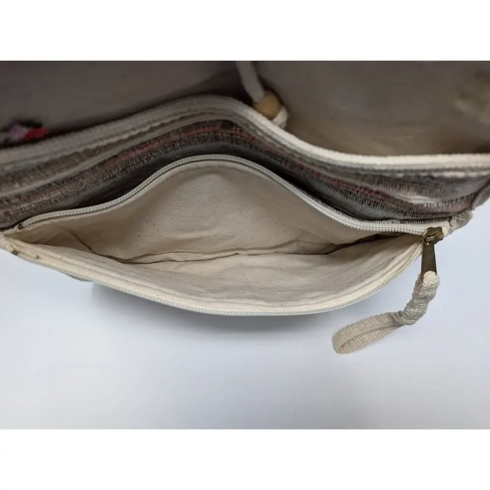 Vintage 80s Clutch Purse Beige Colorful Stripe Woven Bag